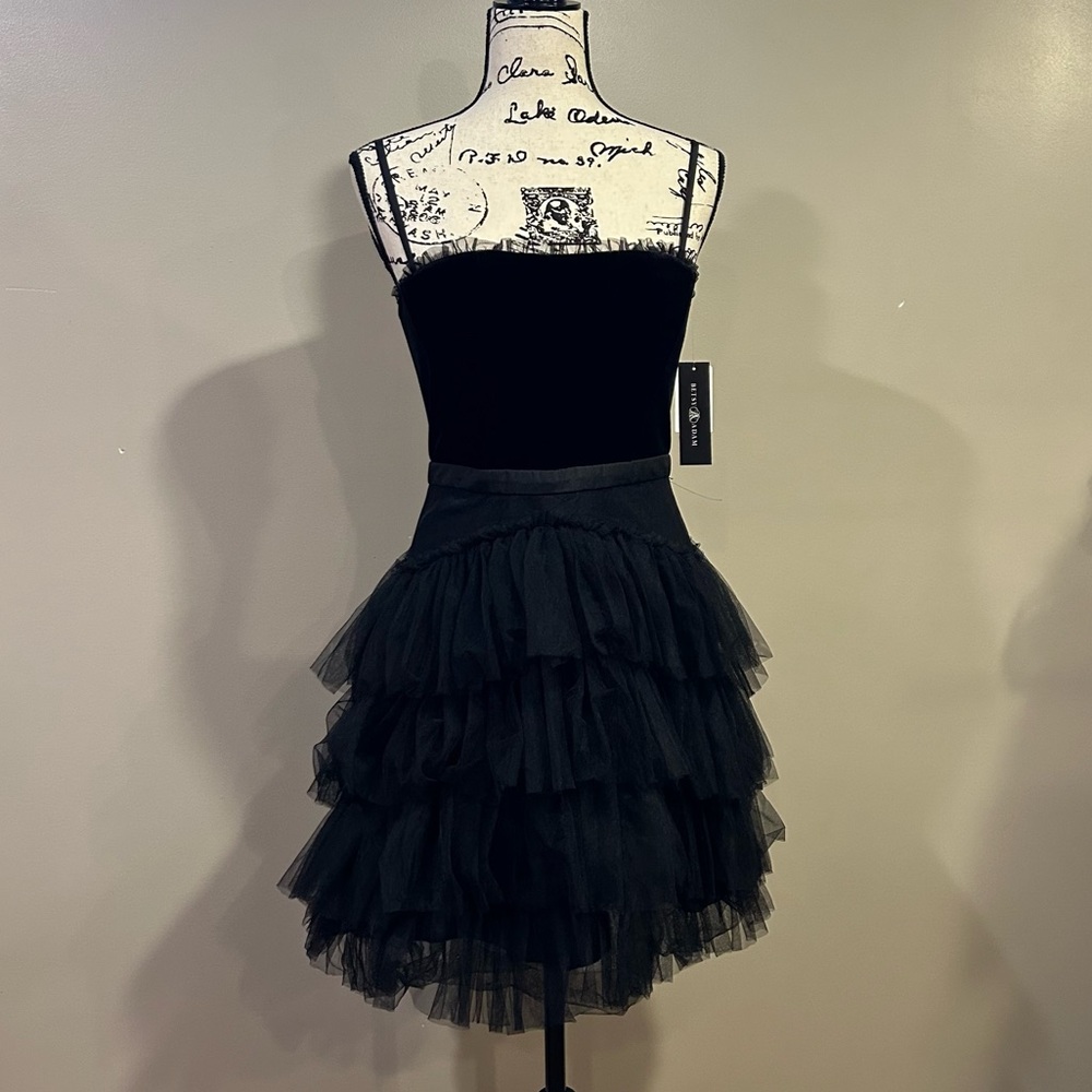 Betsy & Adam Mesh-Trim Corset Dress